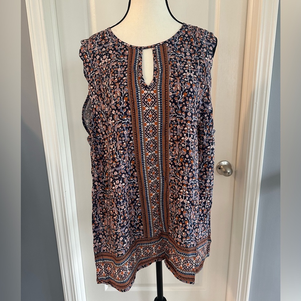 Daniel Rainn Women’s Sleeveless Top - Size 2X Blue/Orange/Cream - NWOT